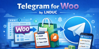 WordPress plugin: Telegram for Woo by LNDUC Telegram for Woo by LNDUC là plugin giúp gửi thông báo trạng thái đơn hàng từ WooCommerce về Telegram theo thời gian thực.