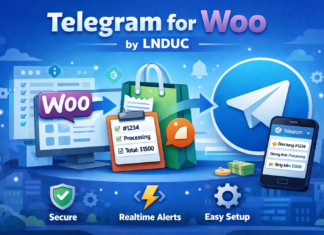 WordPress plugin: Telegram for Woo by LNDUC Telegram for Woo by LNDUC là plugin giúp gửi thông báo trạng thái đơn hàng từ WooCommerce về Telegram theo thời gian thực.